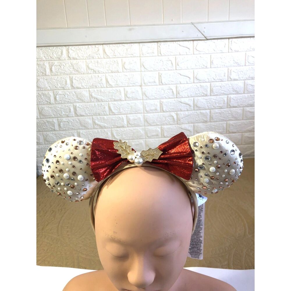 Disney Parks x BaubleBar Y2K Christmas Minnie Mouse Ears Headband Pearl Gold Tag